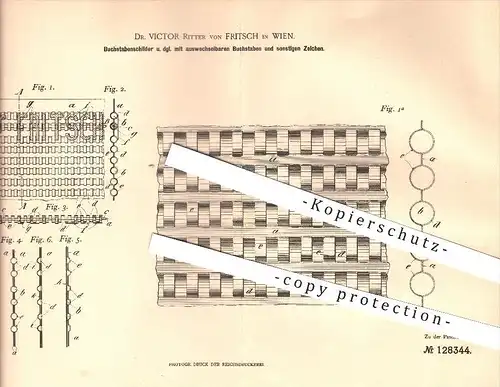 original Patent - Dr. Victor Ritter von Fritsch in Wien , 1901 , Buchstabenschilder , Schilder , Buchstaben , Ziffern !