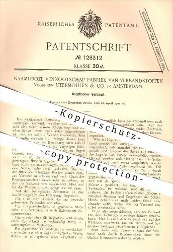 original Patent - Naamlooze Vennootschap Fabriek van Verbandstoffen , Utermöhlen & Co. in Amsterdam , 1901 , Verband !