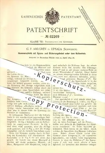 original Patent - C. F. Ahlgren in Upsala , Schweden , 1894 , Hammerschloss , Gewehrschloss , Schloss , Waffen , Gewehr