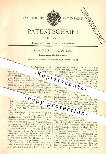 original Patent - A. von Voss in Magdeburg , 1894 , Sprengwagen für Gärtnereien , Gärtner , Landwirtschaft , Garten !!!