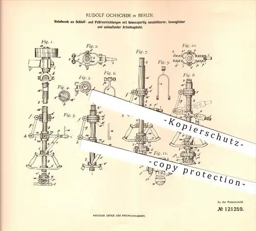 original Patent - Rudolf Ochschim in Berlin , 1900, Hebelwerk an Schleif- und Poliervorrichtungen , Schleifen , Polieren