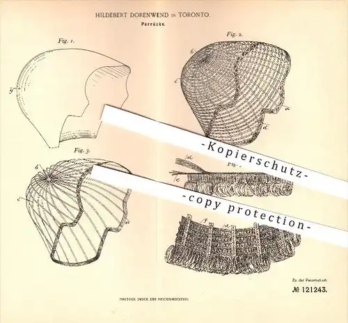 original Patent - Hildebert Dorenwend in Toronto , 1900 , Perücke , Haare , Friseur , Coiffeur ,  Wig , rug , peruke