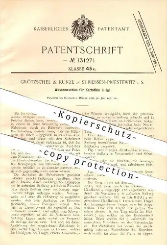 original Patent - Grötzschel & Kunze in Striessen-Priestewitz i. S. ,1901, Waschmaschine für Kartoffeln , Landwirtschaft