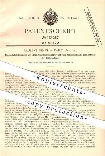 original Patent - Laurent Sémat in Kairo , Ägypten , 1901 , Geschwindigkeitsmesser , Tacho , Fahrzeugbau , Motoren !!!