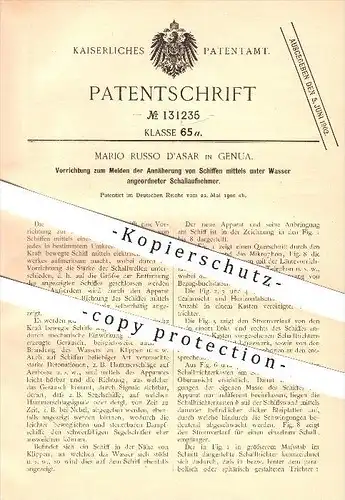 original Patent - Mario Russo D'asar in Genua / Genova  , 1900 , Annäherung von Schiffen , Schall , Schallwellen !!!
