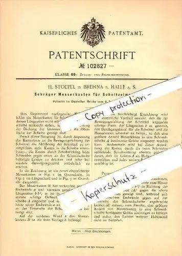 Original Patentschrift - H. Stoepel in Brehna - Sandersdorf b. Halle a.S. , 1897 , schräger Messerkasten , Roitzsch !!!