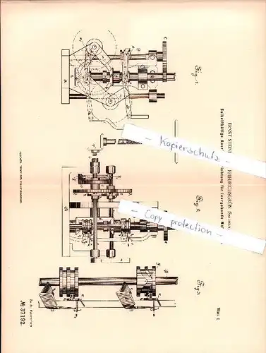 Original Patent - Ernst Steiniger in Friedrichsgrün , 1885 , Ausrückvorrichtung für Mahlgänge , Mühle , Windmühle !!!