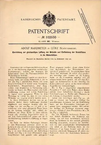 Original Patent - Adolf Hardmeyer in Görz / Gorizia , 1897 , Apparecchio per la tessitura !!!