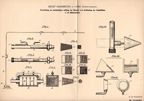 Original Patent - Adolf Hardmeyer in Görz / Gorizia , 1897 , Apparecchio per la tessitura !!!