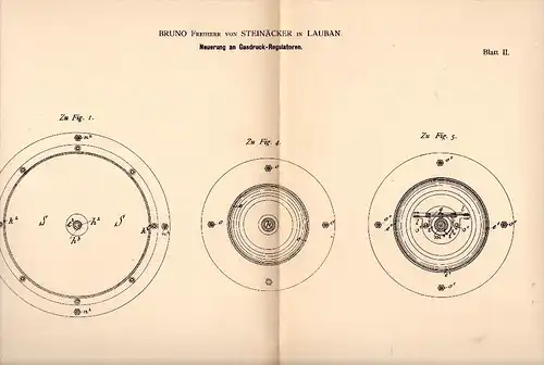 Original Patent -  Bruno Freiherr von Steinäcker in Lauban / Luban , 1883 , Gasdruck - Regulator , Niederschlesien !!!