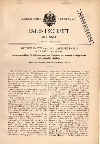 Original Patent - Antoine Bastie dans Tarare , 1897 , Dispositif pour machine à broder , broderie !!!