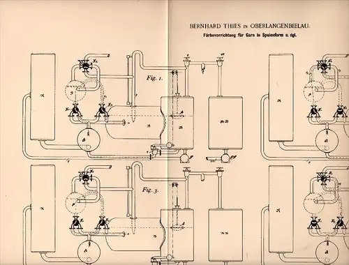 Original Patent - Bernhard Thies in Ober - Langenbielau / Bielawa , 1894 , Färbevorrichtung für Garn , Färberei !!!