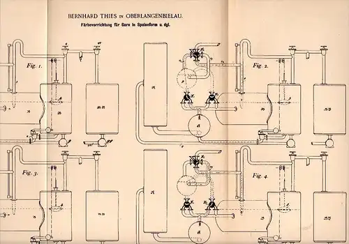 Original Patent - Bernhard Thies in Ober - Langenbielau / Bielawa , 1894 , Färbevorrichtung für Garn , Färberei !!!