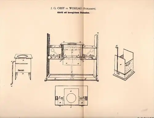 Original Patent - J.G. Obst in Wohlau /  Wo&#322;ów i. Schlesien , 1892 , Toilette , WC , Closet !!!