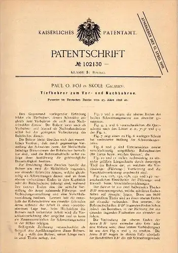 Original Patentschrift - Paul O. Roj in Skole , 1898 , Tiefbohrer , Bergbau , Tunnelbau , Russland , Ukraine !!!