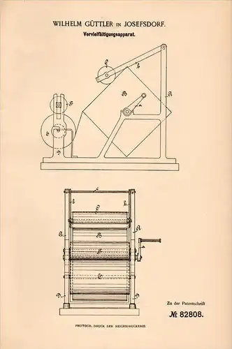 Original Patentschrift - Wilhelm Güttler in Josefsdorf b. Wien , 1895 , Vervielfältigungsapparat , Druckerei , Kopierer