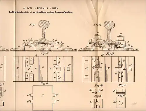 Original Patentschrift - Anton von Dormus in Wien , 1894 , Unterlage für geneigte Schienen , Gleis , Eisenbahn !!!