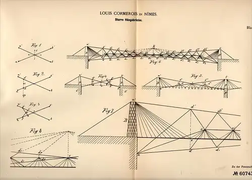 Original Patentschrift - Louis Cormerois dans Nimes , 1891 , Suspension Bridge , Pont , Architecture , Gard !!!