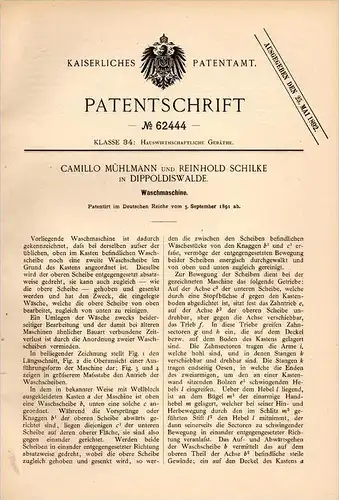 Original Patentschrift - C. Mühlmann und R. Schilke in Dippoldiswalde , 1891 , Waschmaschine , Wäscherei !!!