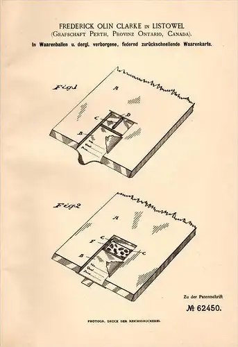 Original Patentschrift - Frederick Olin Clarke in Listowel , Perth ,1891, Warenkarte in Warenballen , Stoffe , Textilien