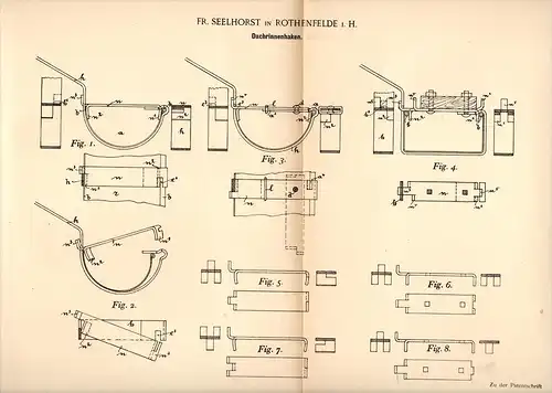 Original Patentschrift - Fr. Seelhorst in Rothenfelde i.H., 1892 , Haken für Dachrinne , Dachdecker , Dach !!!