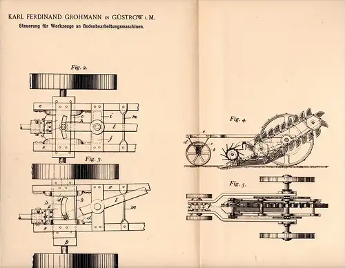 Original Patentschrift - K. Grohmann in Güstrow i. Meckl., 1901 , Steuerung für Bodenbearbeitungsmaschinen , Agrar !!!