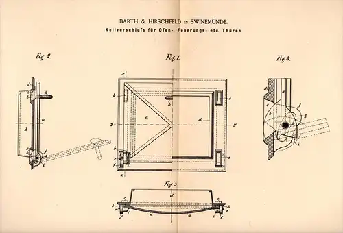 Original Patentschrift - Barth & Hirschfeldt in Swinemünde / &#346;winouj&#347;cie , 1884 , Heizung , Ofen , Tür , Feuer