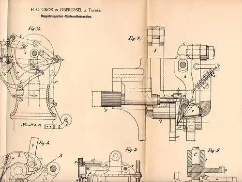 Original Patentschrift - H.C. Gros in Oberursel / Taunus , 1893 , Sohlen - Nähmaschine , Schuster , Näherei , Schuhe !!!