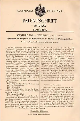 Original Patentschrift - B. Mai in Piesteritz b. Wittenberg , 1900 , Apparat für Werkzeugmaschinen , Werkzeug !!!