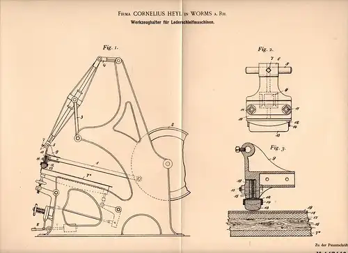 Original Patentschrift - C. Heyl in Worms a.Rh., 1903 , Werkzeughalter für Leder - Schleifmaschine , Schuster !!!