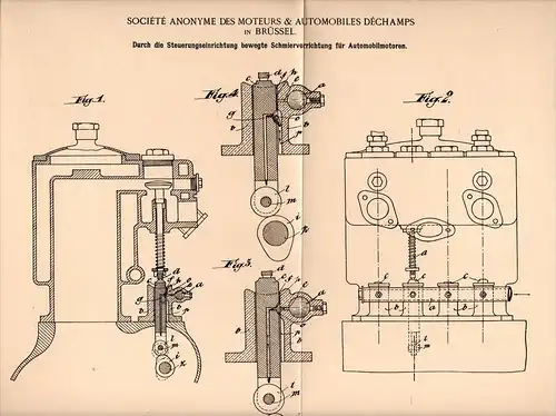 Original Patentschrift - Société des Moteurs & Automobiles in Brüssel , 1903 , Schmierung für Automobil - Motoren !!!