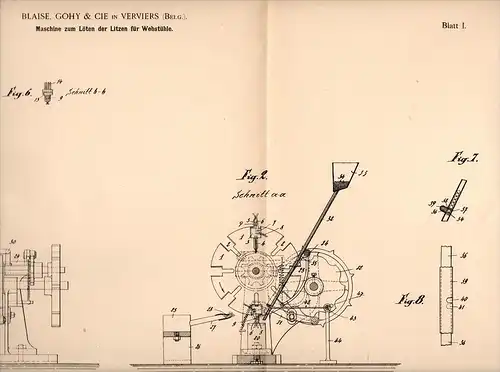 Original Patentschrift - Blaise , Gohy & Cie in Verviers , 1902 , Maschine für Webstuhl , Weberei , Weben !!!