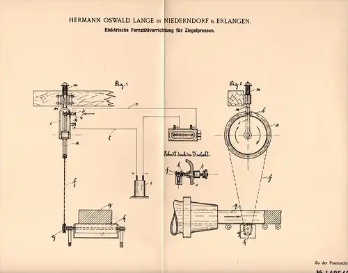 Original Patentschrift - H. Lange in Niederndorf b. Erlangen , 1903 , Apparat für Ziegelpresse , Ziegelei , Ziegel !!!