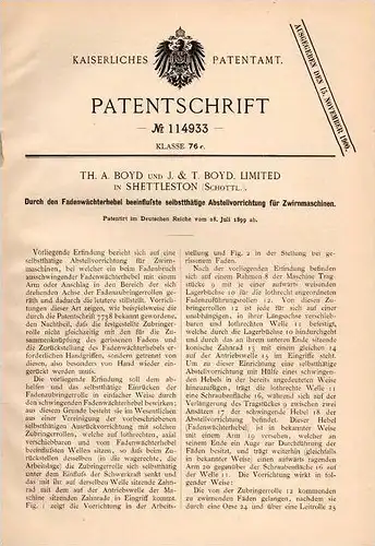 Original Patentschrift - Th. Boyd in Shettleston , Scotland , 1899 , deadbolt for twister , Glasgow !!!
