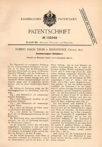 Original Patentschrift - R. Thom in Kilmarnock , Ayr , 1898 , wheelbarrow , barrow , scotland !!!