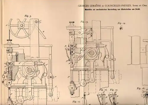 Original Patentschrift - G. Lemaitre dans Courcelles Presles , 1901 ,Machine pour maillons de la chaîne !!!