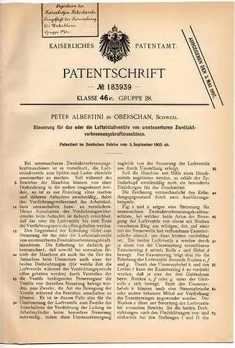 Original Patentschrift - Peter Albertini in Oberschan , Schweiz , 1905 , Steuerung für Zweitakt - Maschinen , Wartau !!!