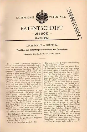 Original Patentschrift - A. Blaut in Gleiwitz , 1900 , Vorhang , Gardine !!!