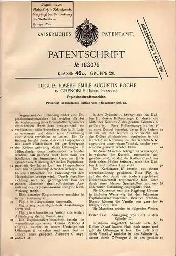 Original Patentschrift - H. Roche in Grenoble , 1905 , Explosionskraftmaschine !!!