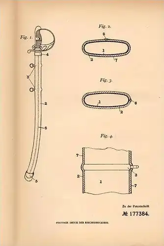 Original Patentschrift - P. Walz in Schleusingen i. Thüringen , 1905 , Scheide für Säbel , Degen !!!