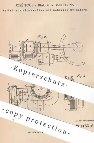 original Patent - José Tous y Biaggi , Barcelona , Spanien | 1899 | Heißdruckluftmaschine | Motor , Motoren
