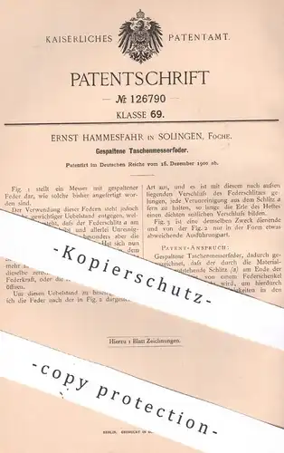original Patent - Ernst Hammesfahr , Solingen , Foche , 1900 , Taschenmesserfeder | Taschenmesser - Feder | Messer !!