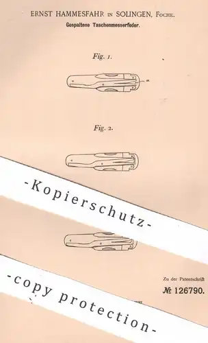 original Patent - Ernst Hammesfahr , Solingen , Foche , 1900 , Taschenmesserfeder | Taschenmesser - Feder | Messer !!