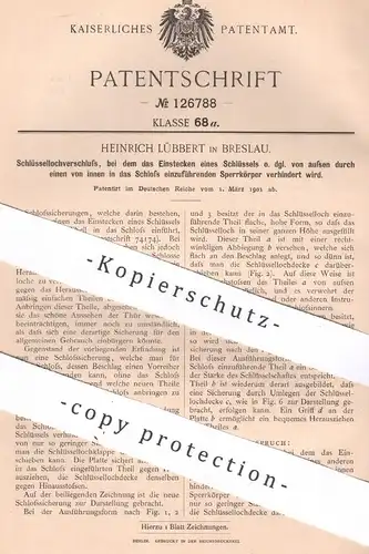 original Patent - Heinrich Lübbert , Breslau , 1901 , Schlüssellochverschluss | Türschloss , Schloss , Schlosserei !!!