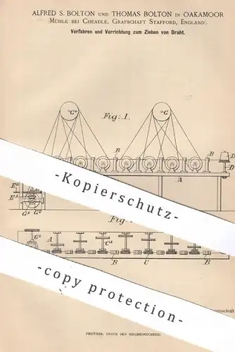 original Patent - Alfred S. Bolton , Thomas Bolton , Oakamoor , Mühle bei Cheadle , Stafford , England | Draht ziehen