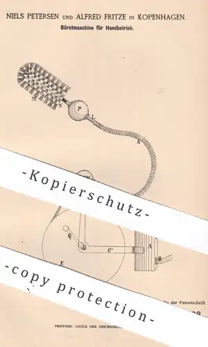 original Patent - Niels Petersen | Alfred Fritze | Kopenhagen , Dänemark , 1887 , Bürstmaschine für Handbetrieb | Bürste