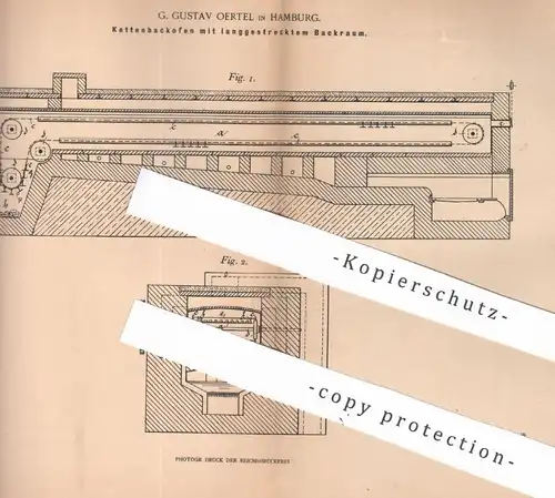 original Patent - G. Gustav Oertel , Hamburg , 1899 , Kettenbackofen mit langem Backraum | Backofen | Bäckerei , Bäcker