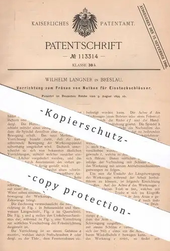 original Patent - Wilhelm Langner , Breslau , 1899 , Fräsen von Nuthen für Einsteckschlösser | Fräse , Schlosserei !!