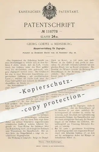 original Patent - Georg Goepel , Merseburg , 1899 , Absperrvorrichtung für Zugregler | Ofen , Ofenbauer , Heizung !!