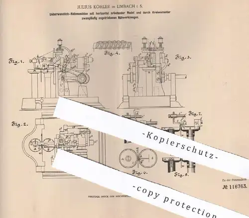 original Patent - Julius Köhler , Limbach i. S. , 1898 , Überwendlich - Nähmaschine | Nähmaschinen | Schneider , Nähen